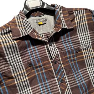 Eddie Bauer Shirt Mens TL Brown Plaid Short Sleeve Button Up Hiking Classic Fit